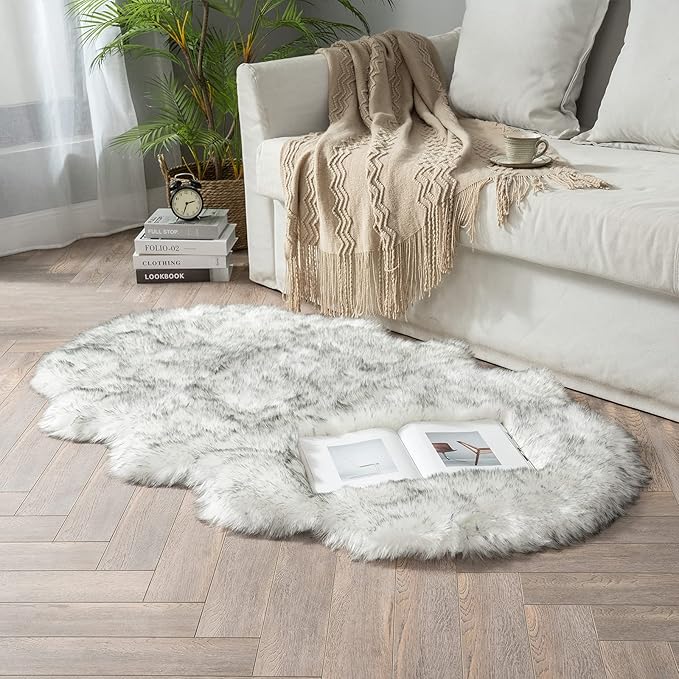 MIULEE Luxury Super Soft Fluffy Area Rug Faux Fur Sheepskin Rug Decorative Plush Shaggy Carpet for Bedside Sofa Floor Nursery 3 x 5 Feet, Gradient Grey