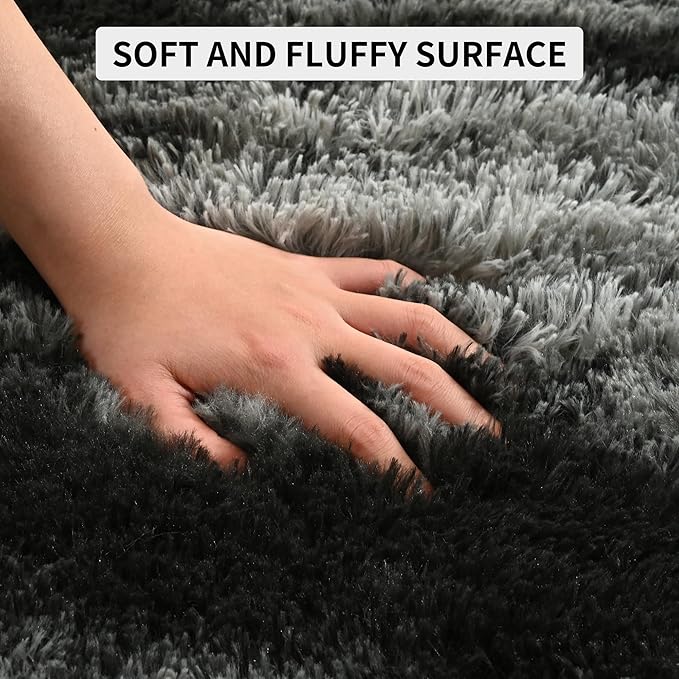 Tepook Area Rugs 9x12 for Living Room, Super Soft Fluffy Rugs for Bedroom, Modern Shaggy Rug Fuzzy Carpets for Kids, Plush Indoor Nursery Home Decor Rug with Non-Slip Bottom, Black Grey