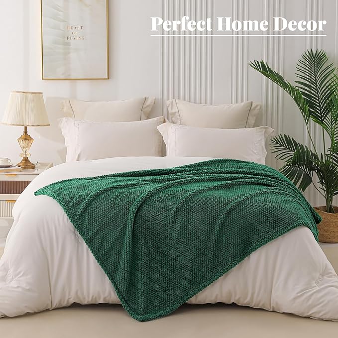 Whale Flotilla Extra Large Fuzzy Fleece Throw Blanket for Couch, 50x70 Inch Fluffy Warm Soft Jacquard Blankets for All Season, Lightweight and Cozy, Emerald Green