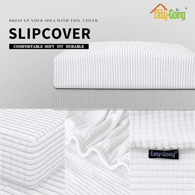 Easy-Going Stretch Cushion CoverSofa Cushion Furniture Protector Sofa Seat Sofa slipcover Sofa Cover Soft Flexibility with Elastic Bottom(Oversized Sofa Cushion,Snow White)