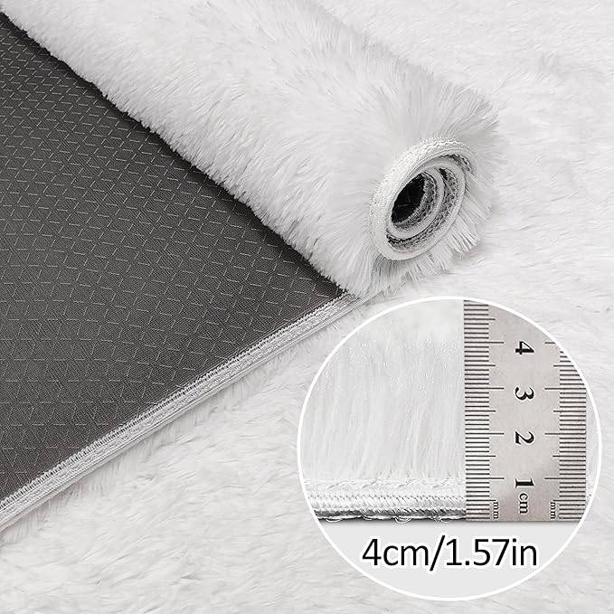 Runner Rug for Bedroom White 2x6ft Fluffy Area Rug Bedside Runner Rug for Kids Room Boys Teens Nursery Baby Living Room Dorm Home Decor Carpets