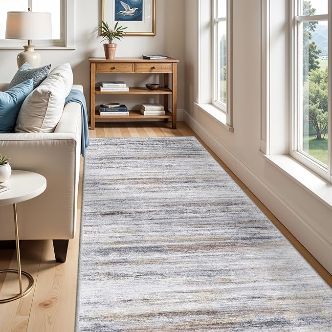 Large Runner Rugs for Hallway 4x16: Non-Slip Washable Wide Carpet - Soft Low-Pile Stain and Spill Resistant Rug for Entryway Living Room Dining Room Balcony Garage Office Beige Grey
