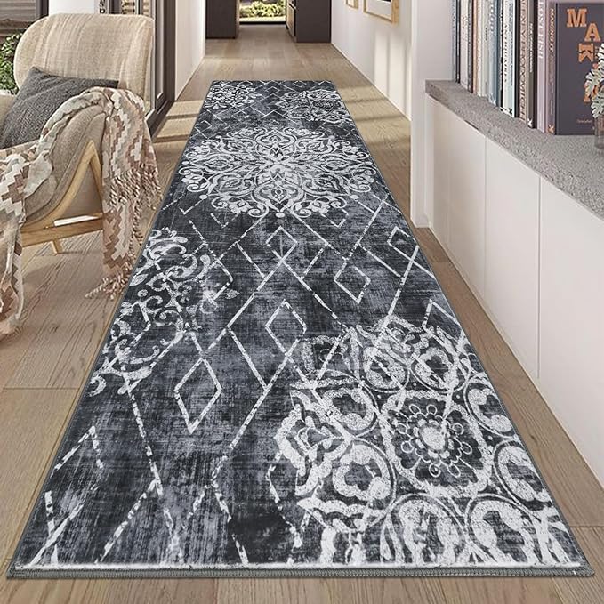 HEBE Hallway Runner Rug 2'8''x8' Washable Vintage Distressed Area Rugs Non Slip Laundry Rug Runner Boho Floor Carpet Runners for Hallways Entryway Laundry Room Kitchen Bathroom
