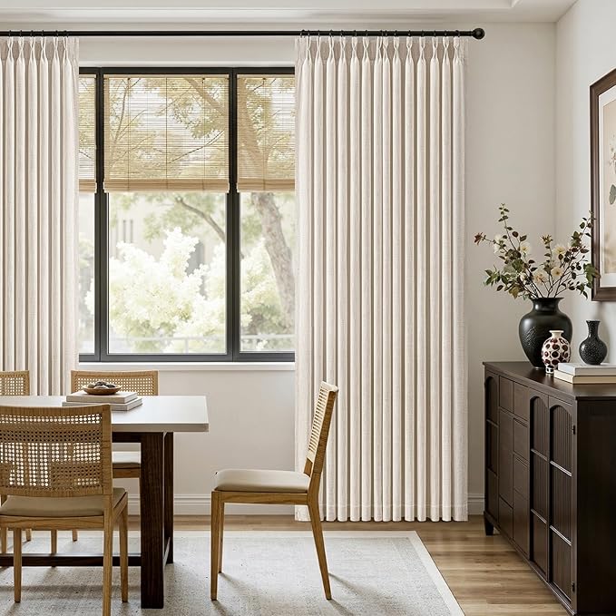 MIULEE Pinch Pleated Thick Linen Curtains 102 Inches Long 2 Panels for Living Room Bedroom, Memory Trained Pleat Drapes Back Tab Light Filtering Boho Cream Ivory Window Curtains with Hooks
