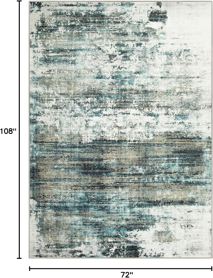6x9 Area Rugs Washable Rug: Large Modern Abstract Living Room Rug Soft Anti-Skid Thin Carpet Indoor Floor Non-Shedding Carpets for Bedroom Dining Room Farmhouse Nursery Home Office Green Multi