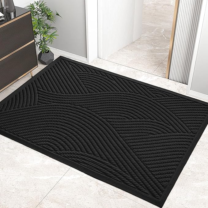 HIYARD Sturdy Front Door Mat, Absorbent Muddy Dirt Resist Welcome Door Mats Outdoor Indoor, Stain and Fade Resistant, Non-Slip Backing Entry Mat Low Profile Doormat for Entryway, 60×36, Black