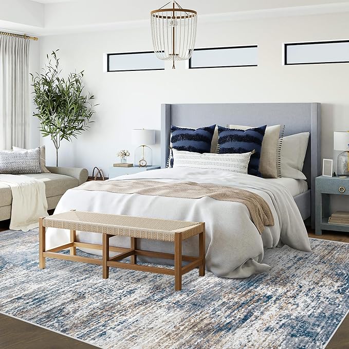 6x9 Area Rugs for Living Room, Washable Modern Abstract Large Area Rug Neutral Soft Non Slip Kids Rug Stain Resistant Indoor Carpet for Bedroom Nursery Dining Room Playroom(BlueWhite, 6'x9')