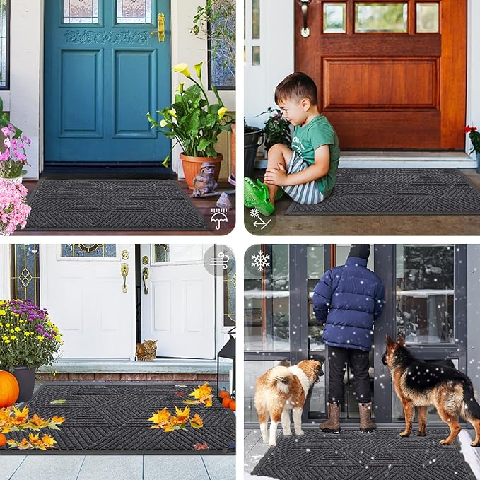 Smiry Front Door Mat Outside Entrance, Heavy Duty Sturdy Natural Rubber Doormat, Trap Dirt and Moisture, Easy Clean Low Profile Welcome Floor Mats for Indoor Outdoor Entry, 35X23 Inch, Medium Grey