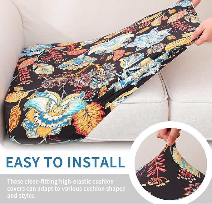 hyha Printed Couch Cushion Covers, Floral Sofa Covers Washable for Cushion Couch, Stretch Pattern Outdoor Cushion Covers for Patio Furniture with Elastic Bottom(Small, Floral)