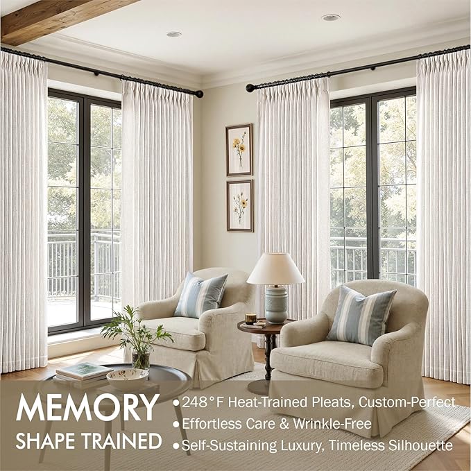 MIULEE Pinch Pleated Thick Linen Curtains 86 Inches Long 2 Panels Set for Living Room Bedroom, Linen Textured Drapes Pinch Pleat Back Tab Light Filtering Natural Farmhouse Semi Sheer Window Curtains