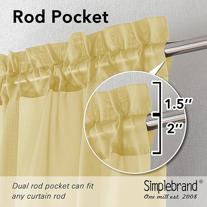 Simplebrand Yellow Short Sheer Curtains 45 Inch Length for Small Windows, Rod Pocket 2 Panels Set Solid Voile Drapes Window Sheer Curtains for Bedroom Bathroom Kids Room Kitchen, 42x45 Inch, 2pcs