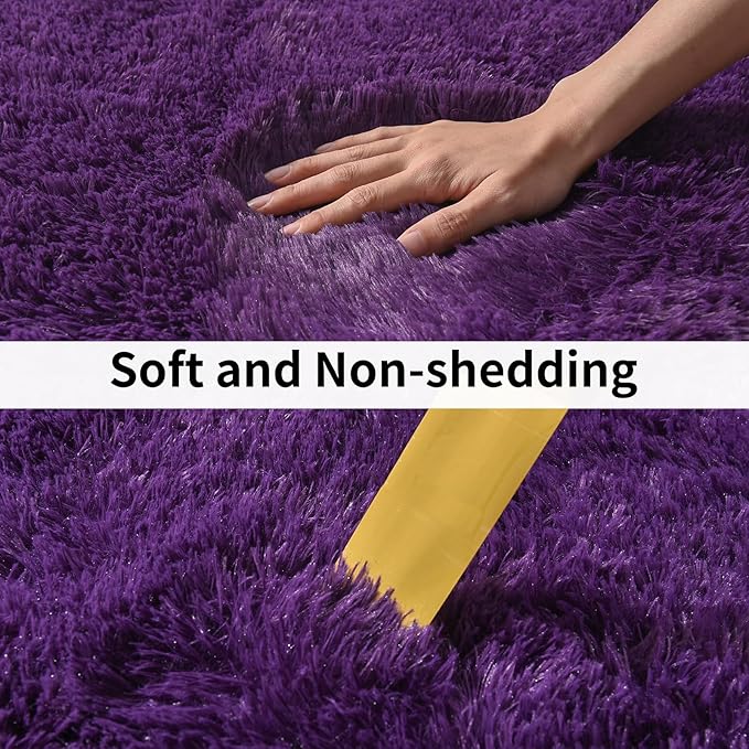 Soft Runner Rugs for Bedroom Hallways, 2 Packs 2x6 Purple Fluffy Shag Throw Area Rug Non Slip for Bedside Dorm, Long Shaggy Furry Carpet for Nursery Living Room