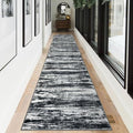 KOZYFLY Modern Abstract Washable Rug Runner 2.6x12 Hallway Rug Runner Non-Slip Soft Kitchen Runner Rugs, Black Navy Blue Grey Striped Carpet for Entryway Bathroom Laundry Room Foyer