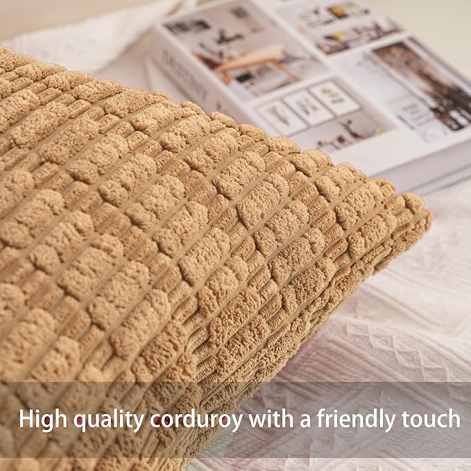 Pack of 2 Corduroy Decorative Throw Pillow Covers 26x26 InchSoft Striped Pillow Covers Modern Farmhouse Home Decor for Sofa Living Room Couch Bed（Coffee）
