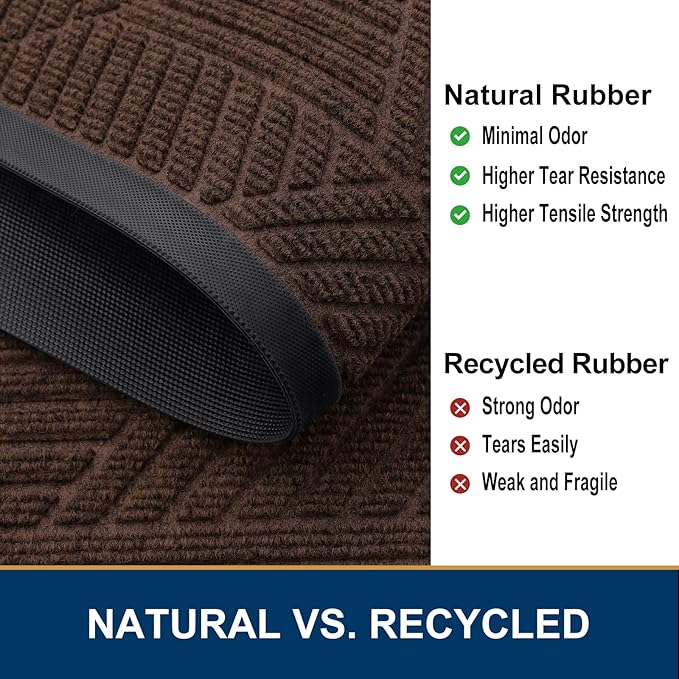 Smiry Half Circle Front Door Mat Outside Entrance, Heavy Duty Sturdy Natural Rubber Doormat, Trap Dirt and Moisture, Low Profile Mats for Indoor Outdoor Entry, Irregular Triangle (47x32, Dark Brown)