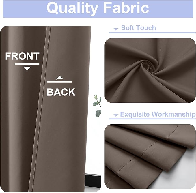 Simplebrand Ava Brown Blackout Curtains for Bedroom, 72 Inch Length, 2 Panels Set, Privacy Thermal Insulated Rod Pocket Window Curtains, W40 x L72 Inch