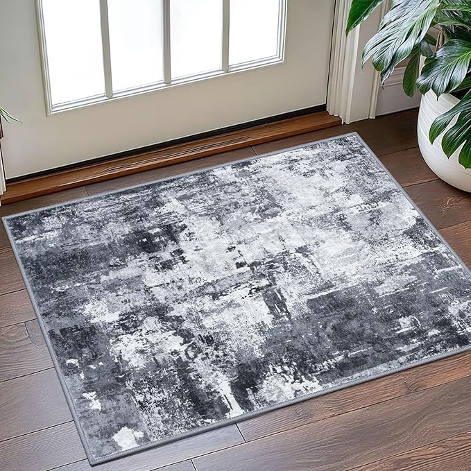 KOZYFLY 2x3 Rug Non-Slip Small Area Rug Abstract Machine Washable Indoor Front Door Mat Modern Rug for Entryway, Throw Rug with Low Pile Small Carpet for Bedroom, Living Room, Bathroom