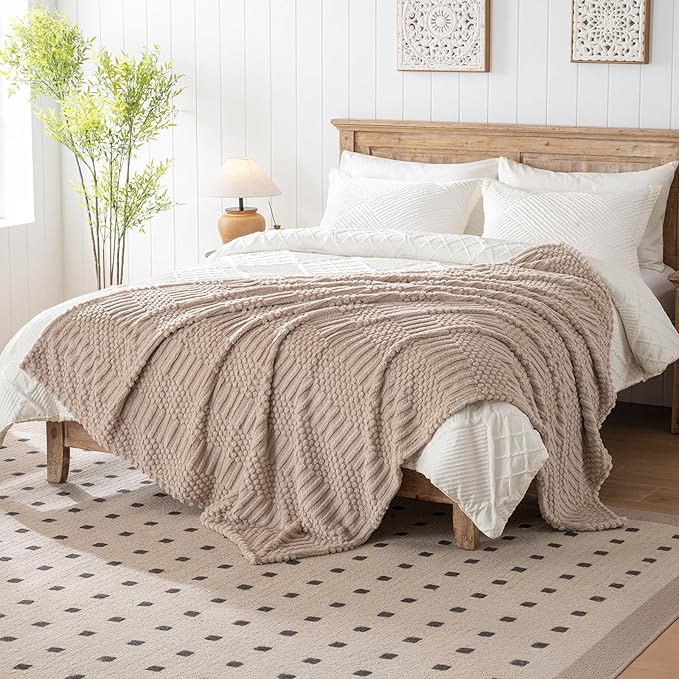 60x80 Inch Brown Twin Blanket - Soft & Fluffy Fleece, Neutral Tan Color, Cute & Aesthetic, Perfect for Sofa, Couch, Chair, Bed, Living Room & Bedroom, All-Season Use, Plush & Cozy Decorative Blanket