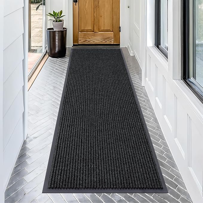 OLANLY Front Door Mat Indoor Outdoor Entrance, Waterproof Heavy Duty Doormat, Fade Resistant, Low Profile, Easy Clean Patio Porch Welcome Floor Mats for Entry, 71x23, Black