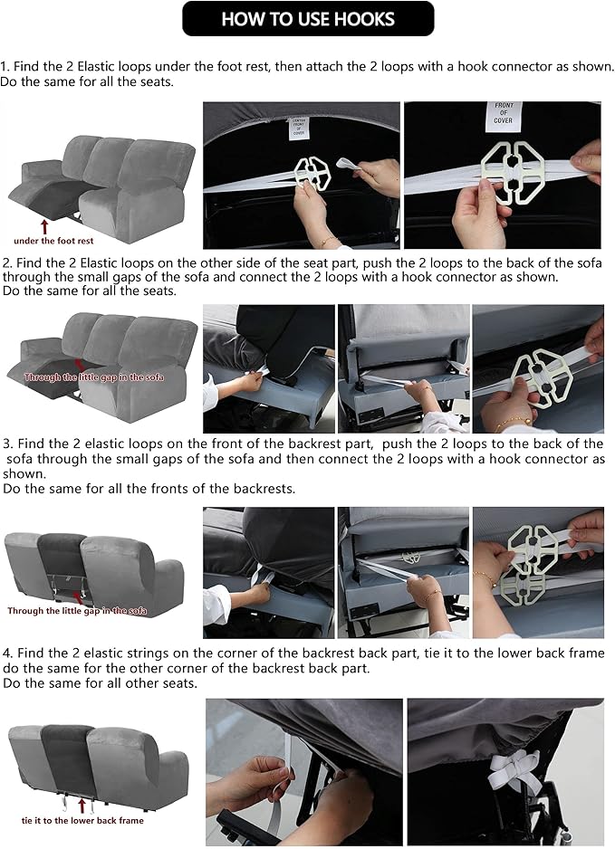 ULTICOR Reclining Love Seat Slipcover, 48" - 65" L, 6-Piece Velvet Stretch Loveseat Reclining Sofa Covers, 2 seat Love seat Recliner Cover, Thick, Soft, Washable (Light Grey)
