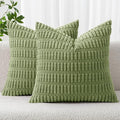 MIULEE Pack of 2 Spring Corduroy Decorative Throw Pillow Covers 12x12 Inch Soft Boho Striped Pillow Covers Modern Farmhouse Home Decor for Summer Sofa Living Room Couch Bed Sage Green