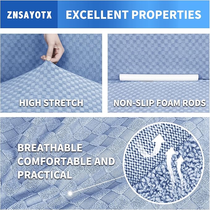 ZNSAYOTX 1 Piece Jacquard Couch Covers for 2 Cushion Couch High Stretch Loveseat Slipcover for Pets Dogs Anti Slip Love Seat Sofa Slipcover Furniture Protector (Medium, Light Blue)