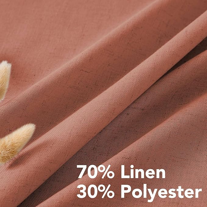H.VERSAILTEX Linen Curtains Home Decorative Nickel Grommet Curtains Privacy Added Energy Saving Light Filtering Window Treatments Draperies for Bedroom, Terracotta, 2 Panels, 52 x 45 - Inch