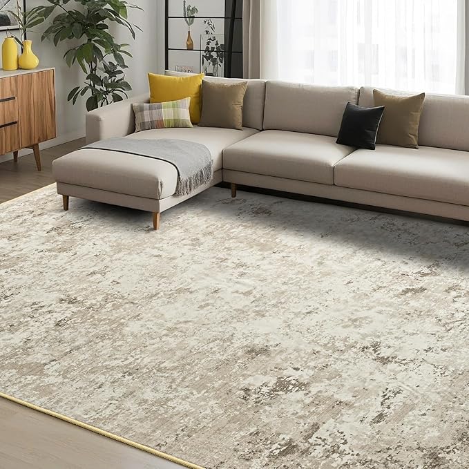 Toneed Abstract Area Rug Modern Washable Rug Soft Non Slip Rug Low Pile for Bedroom Living Room Dining Room Beige 6x9 Feet