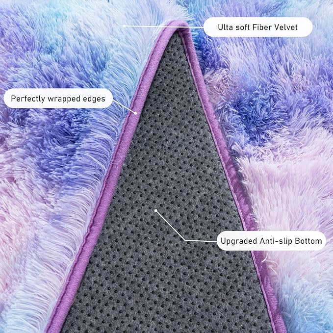 Rugs for Bedroom 4x6, Soft Shaggy Modern Shag Area Rug for Living Room, Upgrade Non-Slip Plush Fluffy Carpet for Kids Boys Girls Room Home Decor Aesthetic, Rainbow Purple