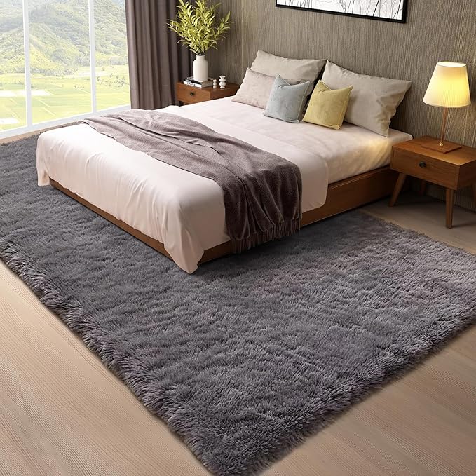 Ophanie 8x10 Area Rugs for Living Room, Upgrade Non-Slip Fluffy Soft Large Shag Bedroom Carpet, Grey Big Indoor Thick Nursery Rug, Gray Carpets for Boy and Girls Room Dorm Home Decor Aesthetic