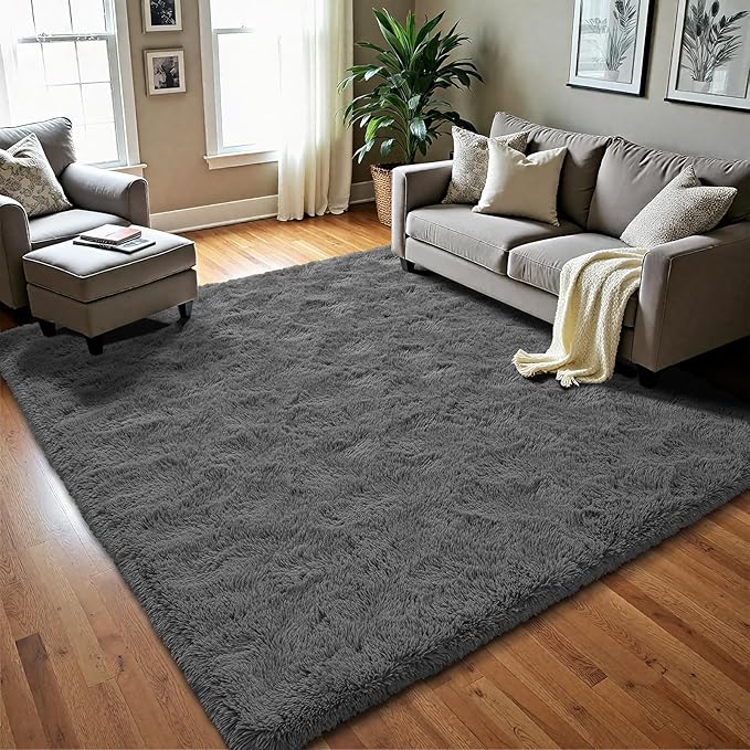 LOCHAS Ultra Soft Indoor Modern Area Rugs 6x9, Fluffy Living Room Carpets for Children Bedroom Home Decor Nursery Rug, Coal-Gray