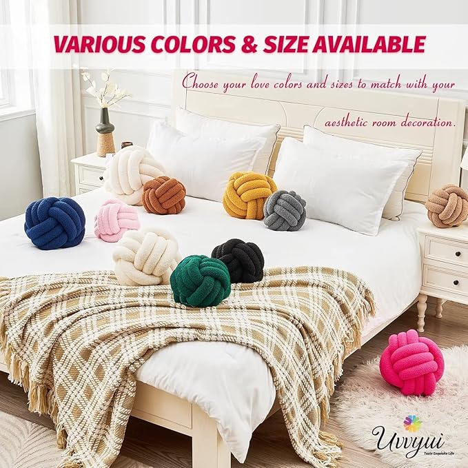 Uvvyui Knot Pillow Ball, Soft Home Decorative Pillows, Round Throw Pillow, Handmade Knotted Plush Pillow, Round Boucle Pillow Cushion (8.6 Inches Hot Pink)