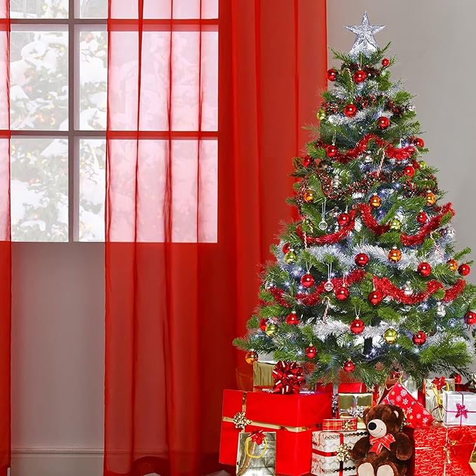 SpaceDresser Basic Rod Pocket Sheer Voile Window Curtain Panels White 1 Pair 2 Panels 42 Width 63 Inch Long for Kitchen Bedroom Children Living Room Yard(Red,42 W x 63 L)