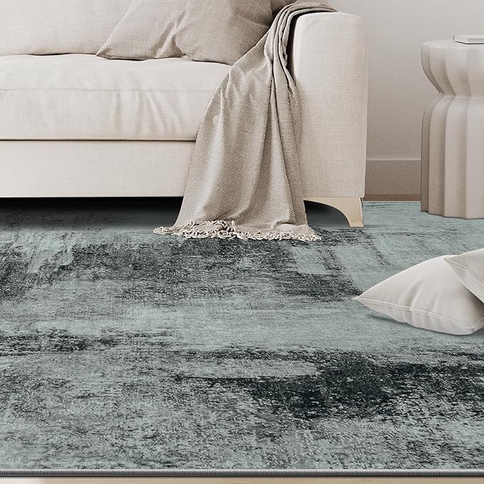 10x14 Area Rugs for Living Room Rug Washable: Abstract Large Rug Indoor Modern Carpet Non Slip for Dining Room Bedroom Nursery Home Office Black White