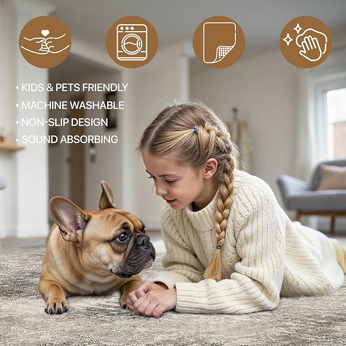 BEIMO Area Rugs 10x14 for Living Room Bedroom, Modern Abstract Machine Washable Rug, Large Soft Low Pile Floor Carpet with Non Slip Backing for Dining Room, Grey