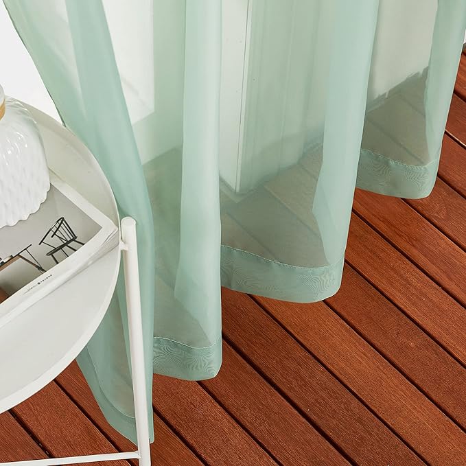 NICETOWN Sheer Window Curtains for Farmhouse, Ring Top Voile Textured Window Treatment Vertical Panels for Study Room/Bedroom/Living Room, Sage Green, W54 x L84, 2 Panels