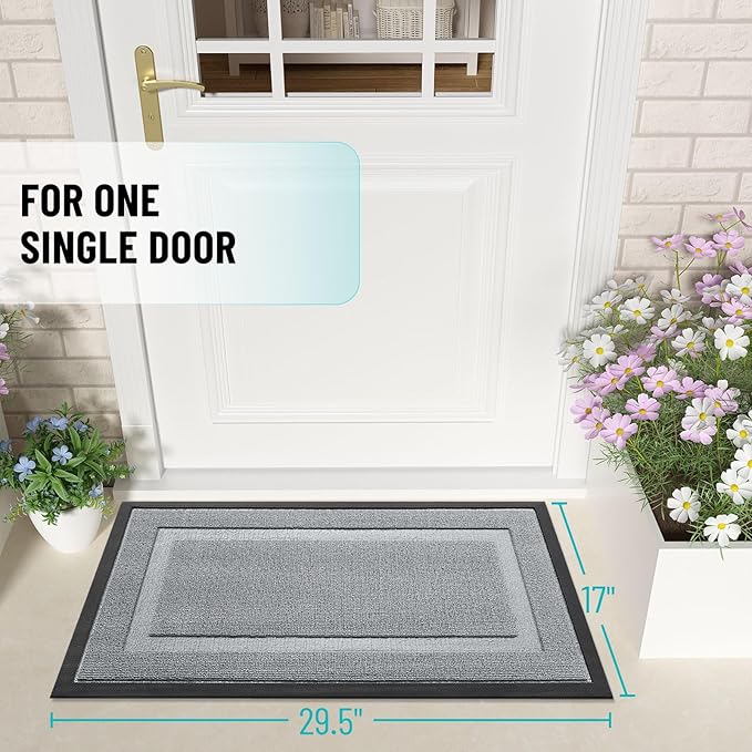 OLANLY Front Door Mat Indoor Outdoor Entrance, Waterproof All-Season, All-Weather Doormat, Sturdy Natural Rubber, Low Profile, Easy Clean Patio Porch Entryway Mat, 47x32, Ash Gray