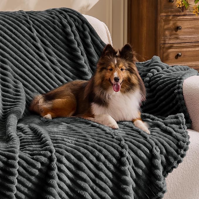 BEDELITE Fleece Throw Blanket for Couch – 3D Ribbed Jacquard Soft and Warm Decorative Fuzzy Blanket – Cozy, Fluffy, Plush Lightweight Charcoal Grey Throw Blankets for Bed, Sofa, 50x60 inches