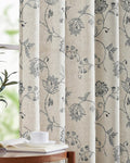 jinchan Linen Curtains Floral Curtain 84 Inch Length for Living Room Bedroom Light Filtering Rod Pocket Back Tab Jacobean Curtains Flax Linen Texture Window Drapes Set 2 Panels Black on Linen