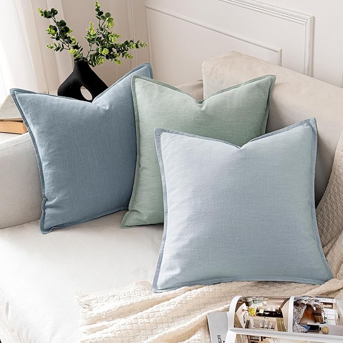 MIULEE Decorative Linen Pillow Covers 18x18 Inch Light Blue Boho Farmhouse Neutral Couch Throw Pillows for Bed Pack of 2 Accent Coastal Modern Pillowcase Summer Sofa Livingroom Home Decor