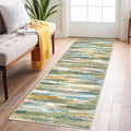 Lansny Modern Abstract Runner Rug 2x6, Green Mustard Multi Washable Kitchen Runner Non-Slip Soft Hallway Rug Runner Thin Print Faux Wool Carpet for Entryway Bedroom Laundry Room Indoor Home Decor