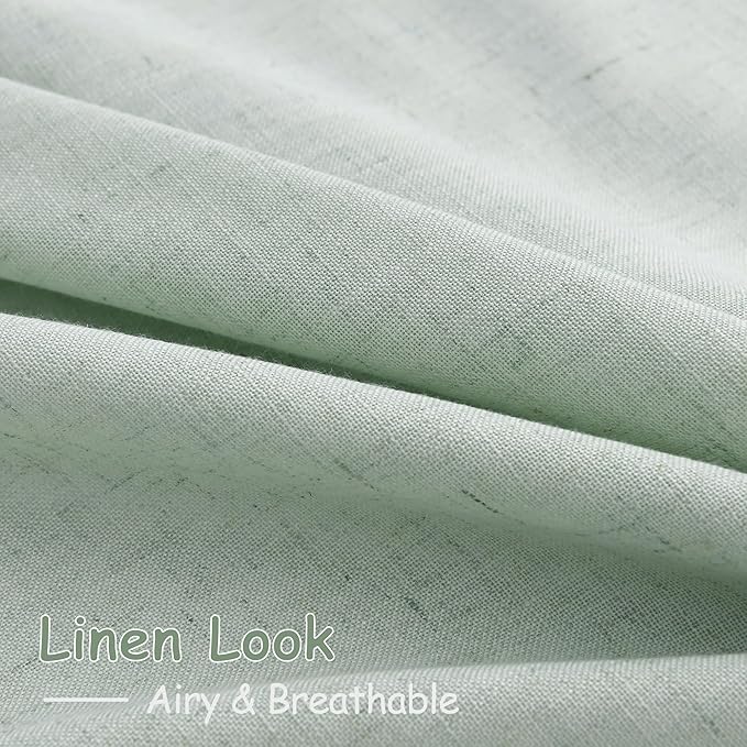 Nanspring Aqua Green Linen Curtains 102 Inches Long Rod Pocket Back Tab Drapes 2 Panels Set for Living Room Bedroom Light Filtering Semi Sheer Aqua Green Curtain 102 Length for Patio Door 52x102