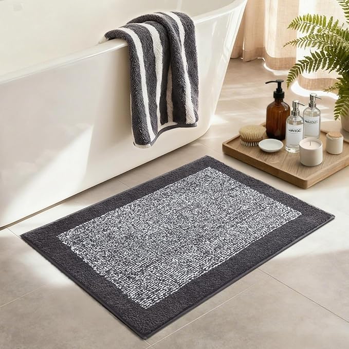 36x24 Large Bathroom Rugs Washable Non Slip, Dark Grey Bath Mat for Bathroom Floor Tub, Soft Absorbent Quick Dry Mats for Shower, Bathtub,Home Decor