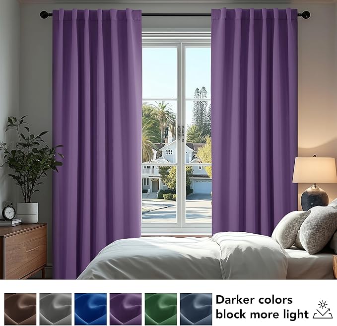 Deconovo Room Darkening Curtains Back Tab and Rod Pocket Curtains Thermal Insulated Blackout Curtains for Bedroom 52Wx72L Inch Purple Grape Set of 2