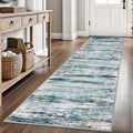 KOZYFLY Modern Abstract Hallway Runner Rug, 2.6x8 Washable Rug Runner Non-Slip Soft Striped Kitchen Runner Rugs, Print Light Blue Carpet Runner for Entryway Bathroom Laundry Room Foyer