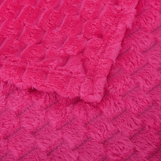 Puncuntex Hot Pink Throw Blanket 50"×60" inches Gifts for Mom Fuzzy 3D Jacquard Decorative Flannel Fleece Super Soft Plush Cozy Blanket for Couch Sofa Chair Lightweight