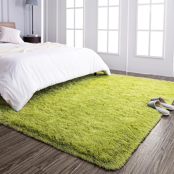 TWINNIS Super Soft Shaggy Rugs Fluffy Carpets 6x9 Feet, Indoor Modern Plush Area Rugs for Living Room Bedroom Kids Room Nursery Home Decor, Upgrade Anti-Skid Rectangular Fuzzy Rug, Green