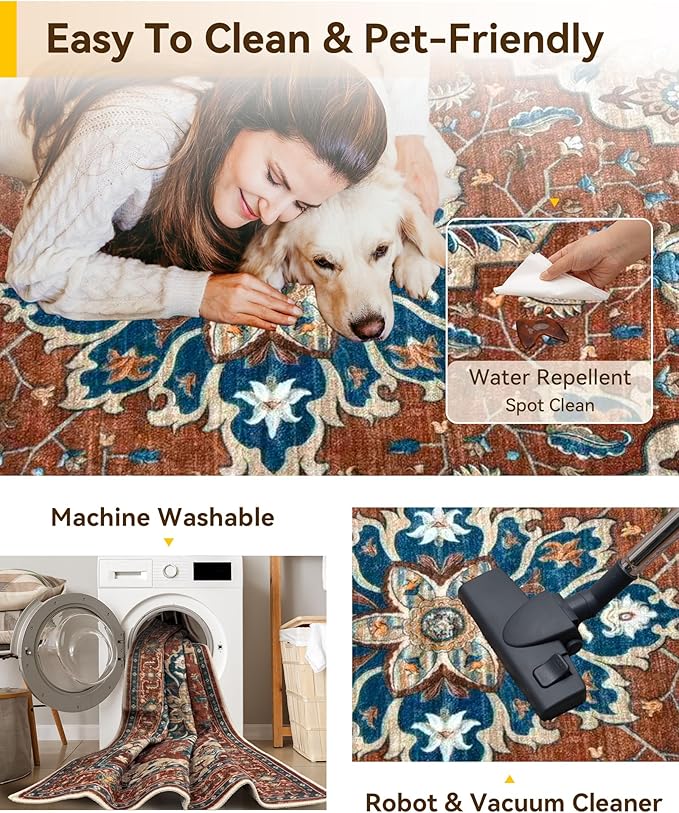 Area Rugs 2'x3' Kitchen Rugs Entry Rug Small Rugs for Entryway Kitchen Bathroom Door Mat Indoor Entrance,Washable Non Slip, Red Orange Blue Brown