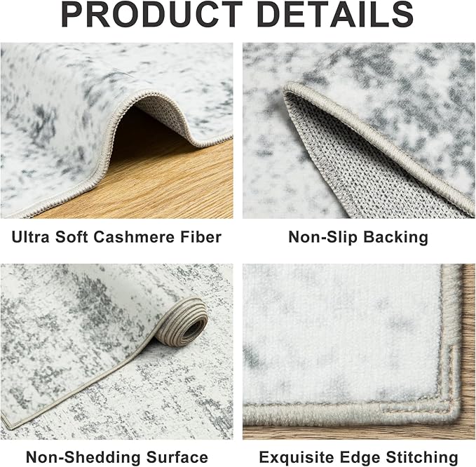 Area Rugs 10x12 Living Room - Washable Rug Modern Abstract Soft Large Neutral Non-Slip Carpet Indoor Floor Thin Carpets for Bedroom Dining Room Farmhouse Nursery Home Office Grey