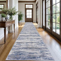 KOZYFLY Modern Abstract Washable Long Rug Runner 2.6x20 Hallway Rug Runner Non-Slip Soft Stair Runners, Grey-Blue Striped 20 feet Runner Rug for Kitchen Entryway Bathroom Laundry Room Foyer